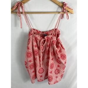 Aerie Eyelet Stripe Tie Shoulder Breezy Flowy Tank Red White Size Medium